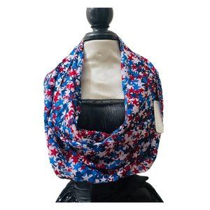 Charming Charlie Infinity Scarf Red White Blue Stars July Fourth 20 x 72 Inches